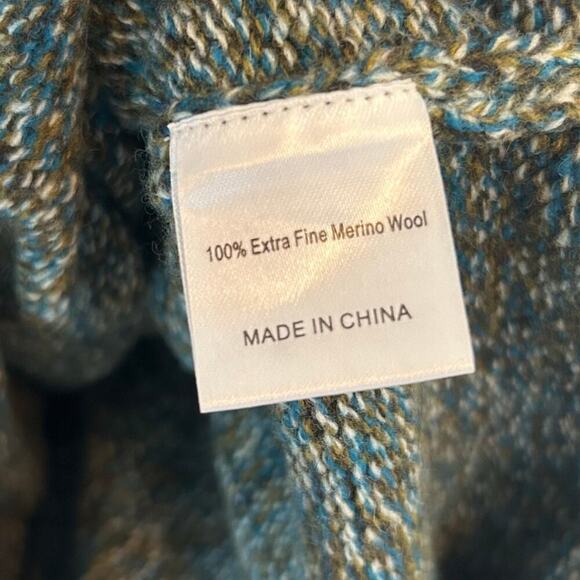 Turtleson Fine Merino Wool Quarter Zip Blue & Green Sweater SZ Large - Picture 3 of 5